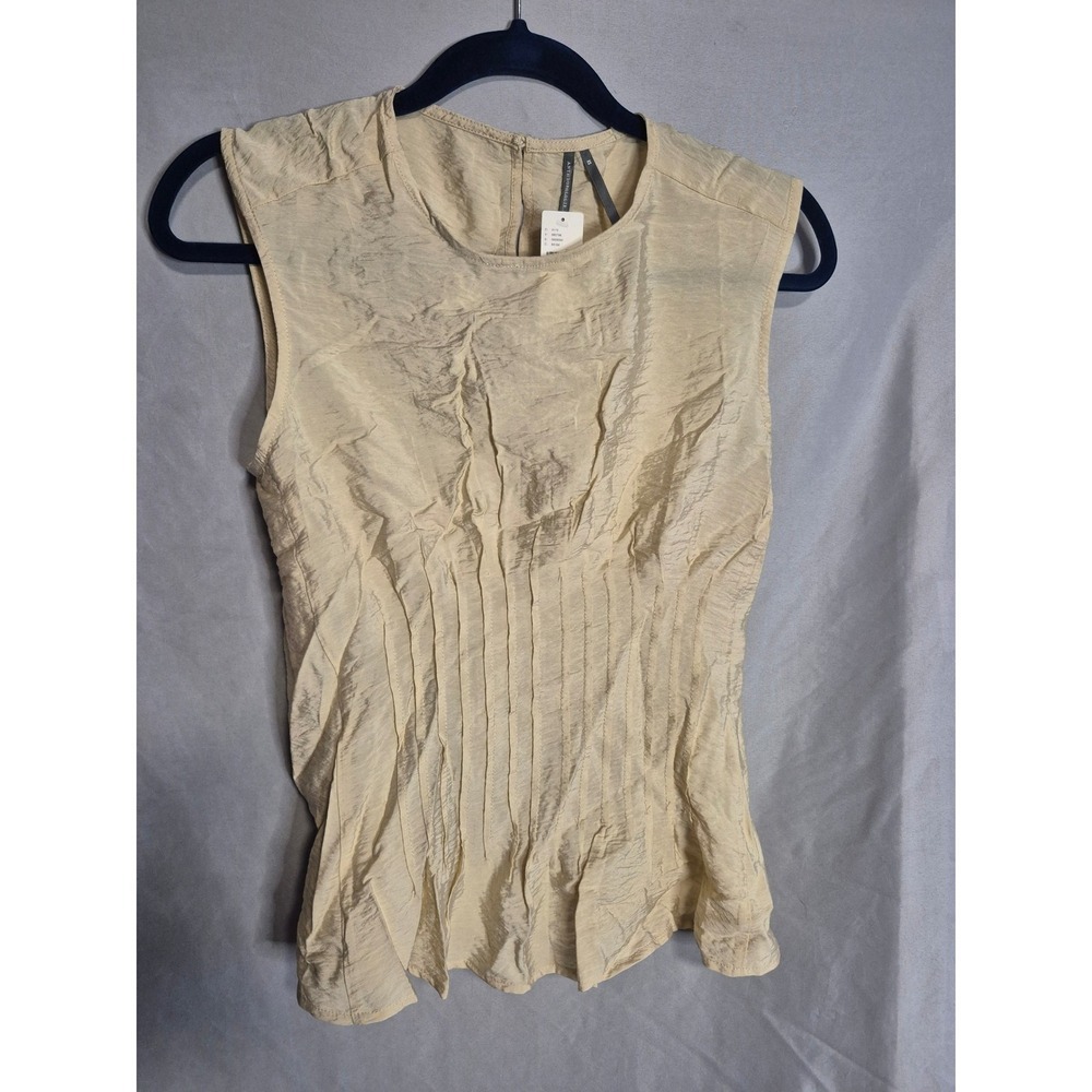 Anthropologie Beige Pintuck Sleeveless Blouse Top XS Extra Small